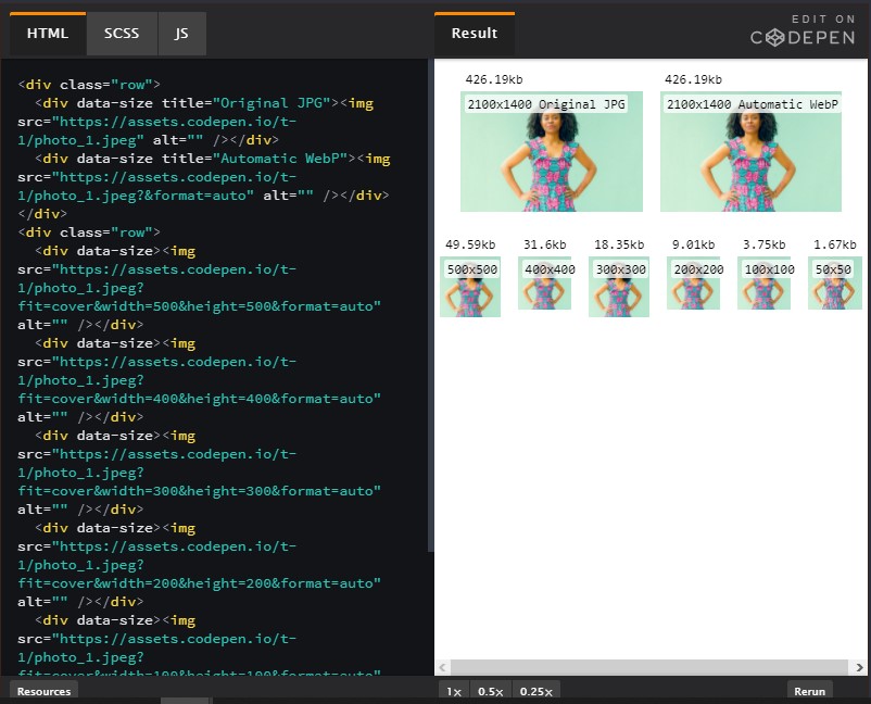 A screenshot of the CodePen.io editor. You can use online code editors to host your web projects for others to see.